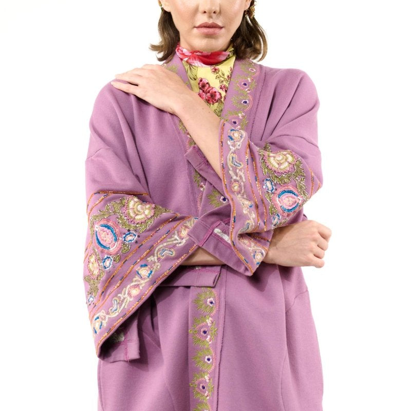 Embellished French Terry Kimono in LavenderArattaKimono