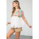 Embroidered Empire Tassel Tie Top in WHiteTHMLTOPS