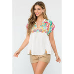 Embroidered Empire Tassel Tie Top in WHiteTHMLTOPS