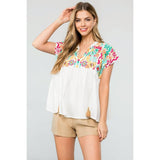 Embroidered Empire Tassel Tie Top in WHiteTHMLTOPS