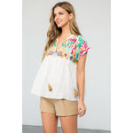 Embroidered Empire Tassel Tie Top in WHiteTHMLTOPS