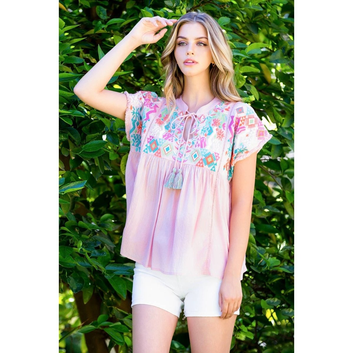 Embroidered Empire Top: PINKTHMLTOPS