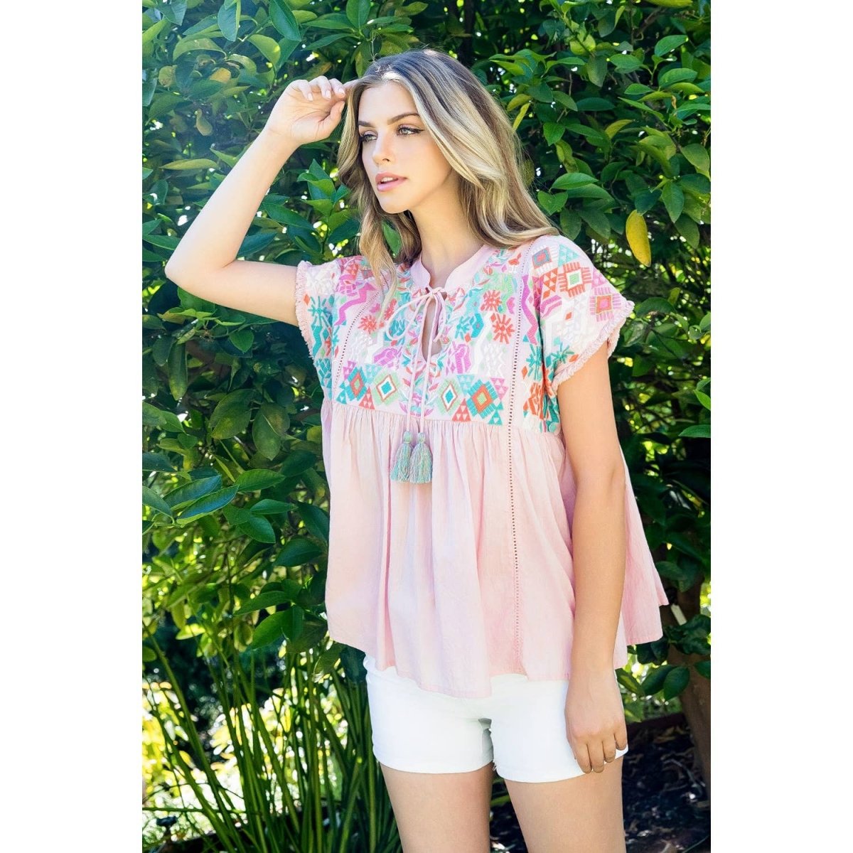 Embroidered Empire Top: PINKTHMLTOPS