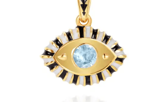 Evil Eye Third Eye Enamel and Crystal Pendant Necklace: Gold/clearHoopLaNECKLACES