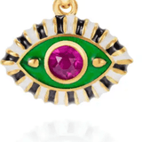 Evil Eye Third Eye Enamel and Crystal Pendant Necklace: Pink/greenHoopLaNECKLACES