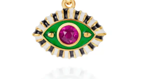 Evil Eye Third Eye Enamel and Crystal Pendant Necklace: Pink/greenHoopLaNECKLACES