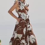 Floral Brown and White Button Midi DressSugarlipsDRESS