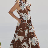 Floral Brown and White Button Midi DressSugarlipsDRESS