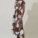 Floral Brown and White Button Midi DressSugarlipsDRESS