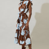 Floral Brown and White Button Midi DressSugarlipsDRESS