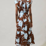 Floral Brown and White Button Midi DressSugarlipsDRESS