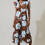 Floral Brown and White Button Midi DressSugarlipsDRESS