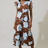 Floral Brown and White Button Midi DressSugarlipsDRESS