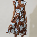 Floral Brown and White Button Midi DressSugarlipsDRESS