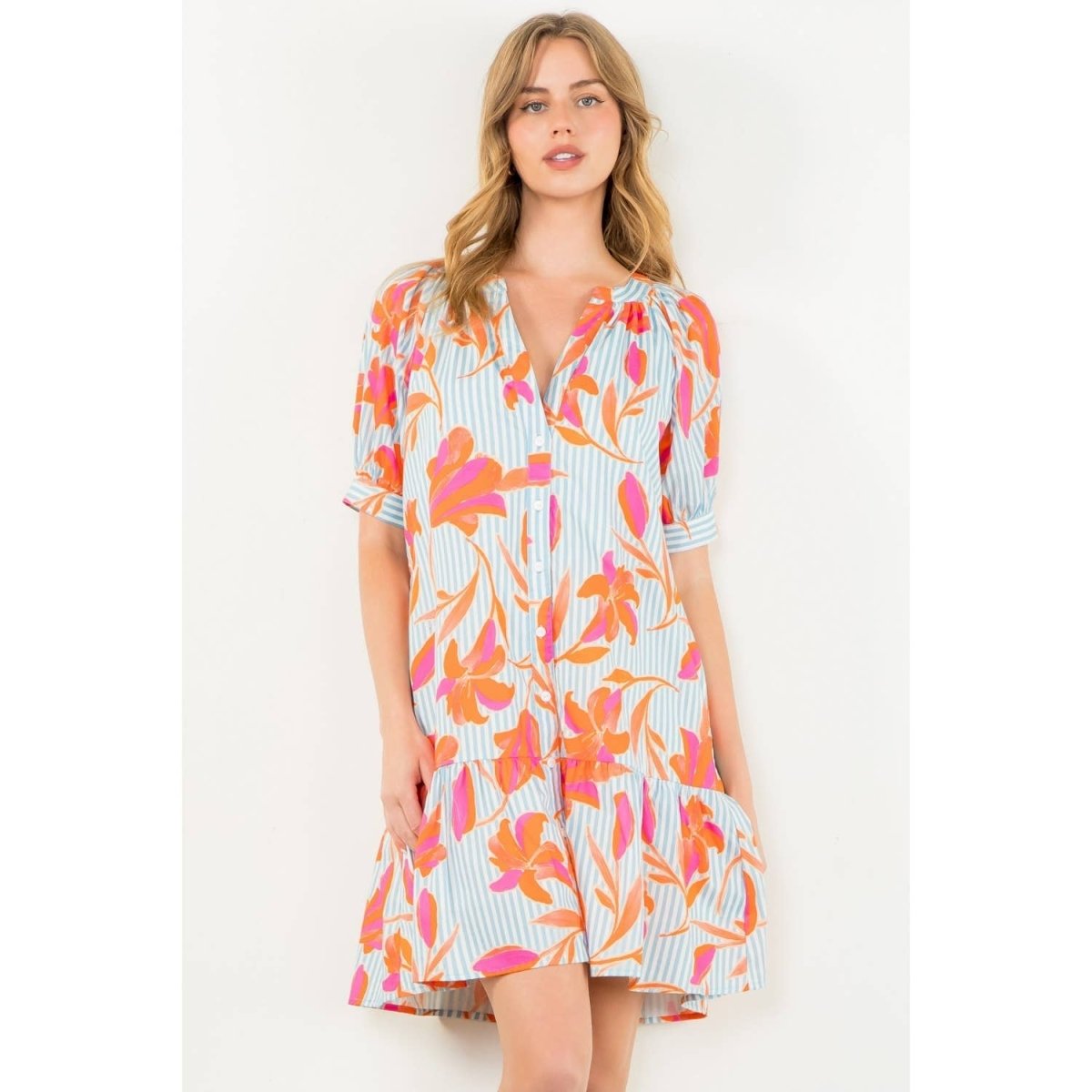 Floral on Stripe DressTHMLDRESS