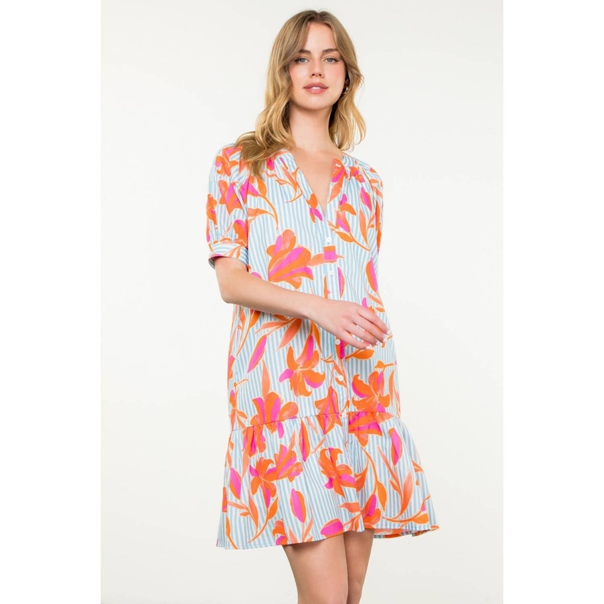 Floral on Stripe DressTHMLDRESS