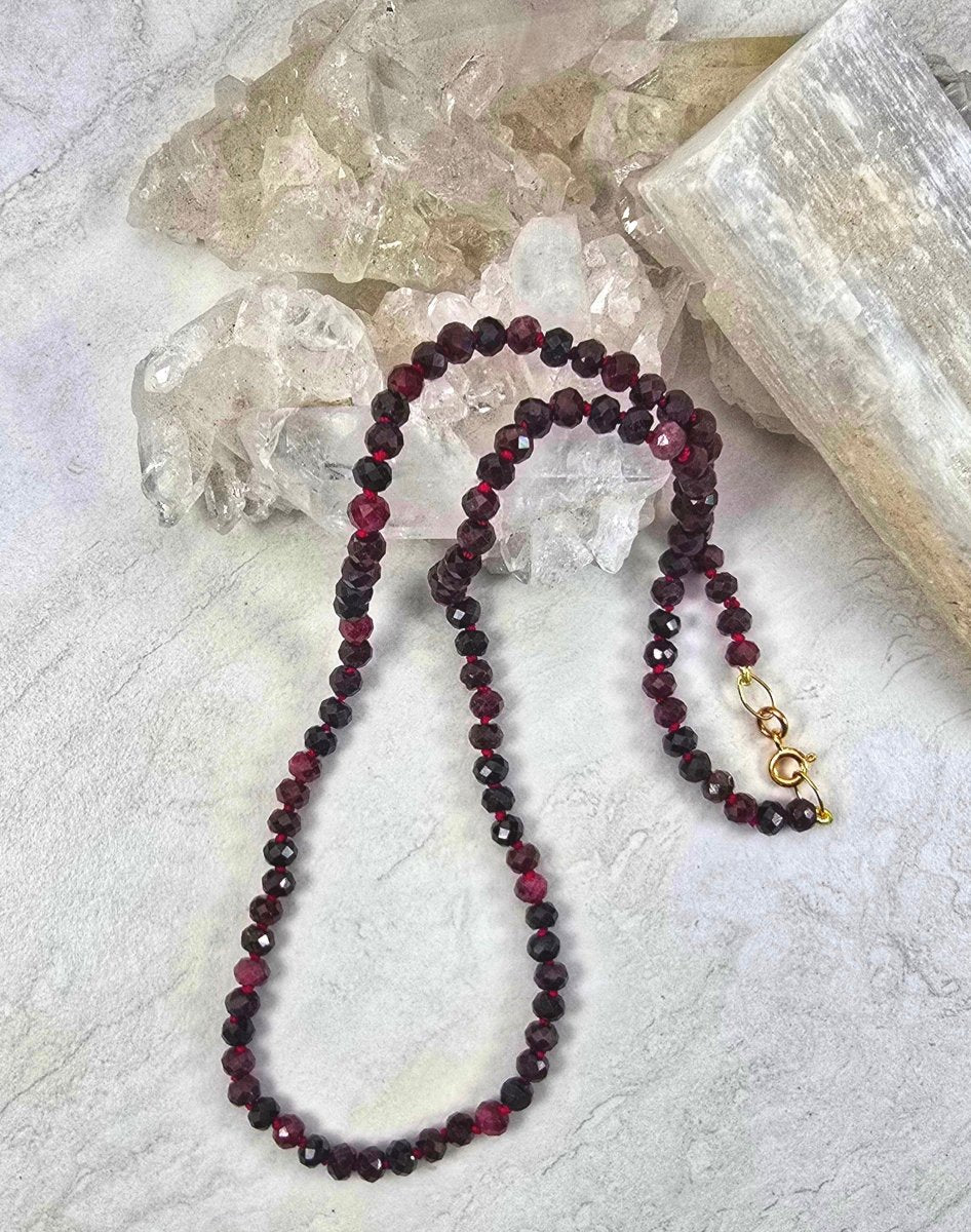 Garnet Knotted wit Red Thread Necklace #8106James & JezebelleNECKLACES