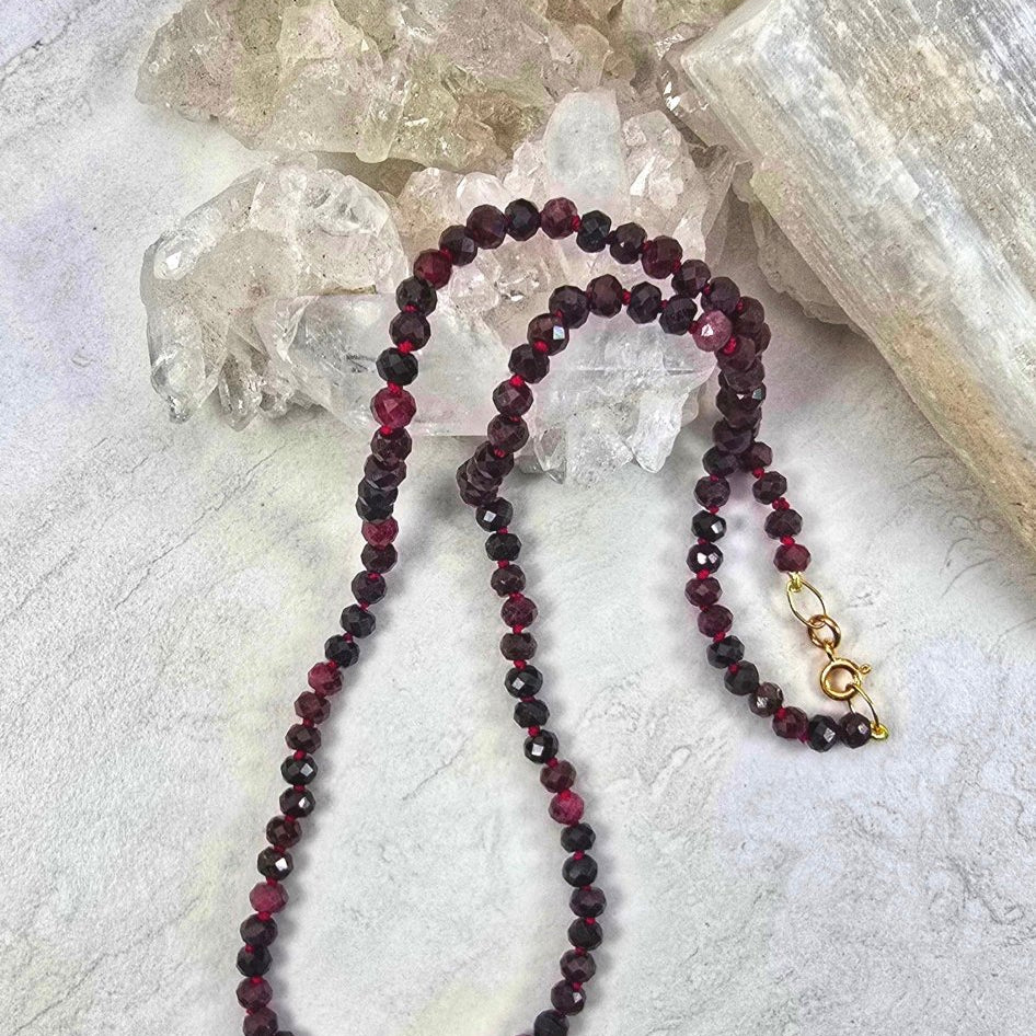 Garnet Knotted wit Red Thread Necklace #8106James & JezebelleNECKLACES