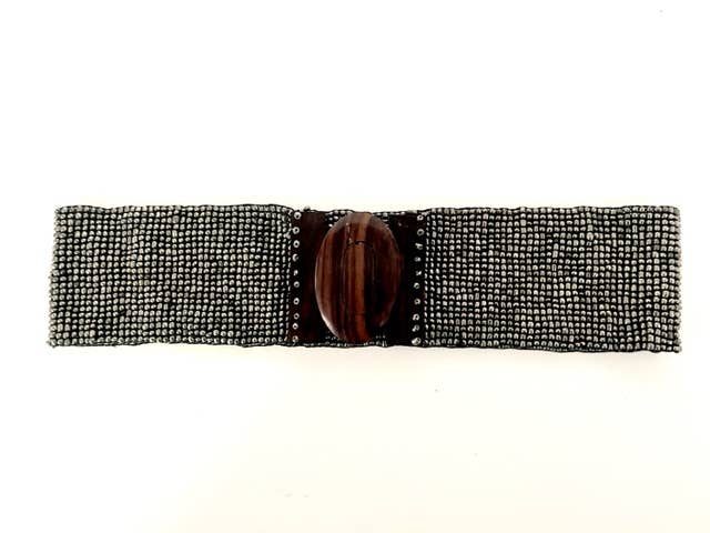 Glass beaded belt wood in Pewter wider 3 inchesErik & Mike