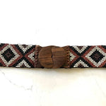 Glass beaded belt wood scroll diamond x cream brownErik & Mike