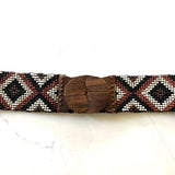 Glass beaded belt wood scroll diamond x cream brownErik & Mike