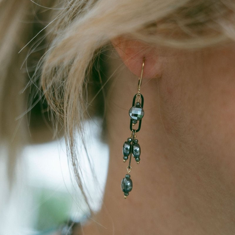 Gunmetal Coin Cut Hematite on Oxidized Chain EarringsBeth ZinkEARRINGS