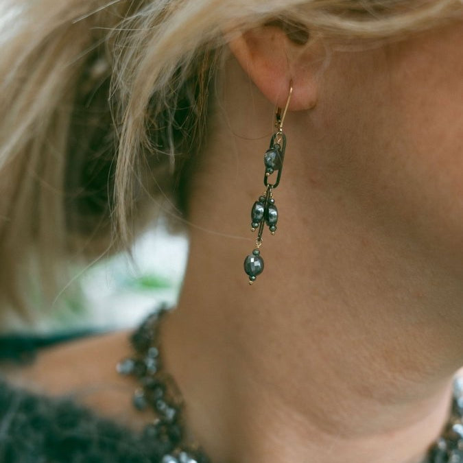 Gunmetal Coin Cut Hematite on Oxidized Chain EarringsBeth ZinkEARRINGS