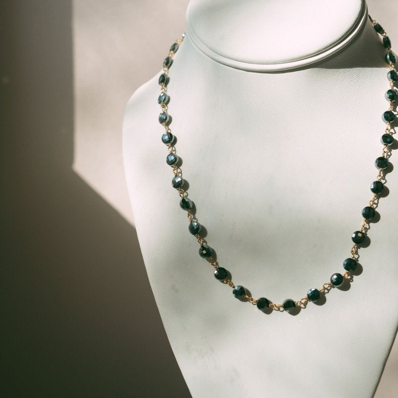 Gunmetal Faceted Coin Gemstones With 14kgf Wire Wrapped Short Necklace.Beth ZinkNECKLACES