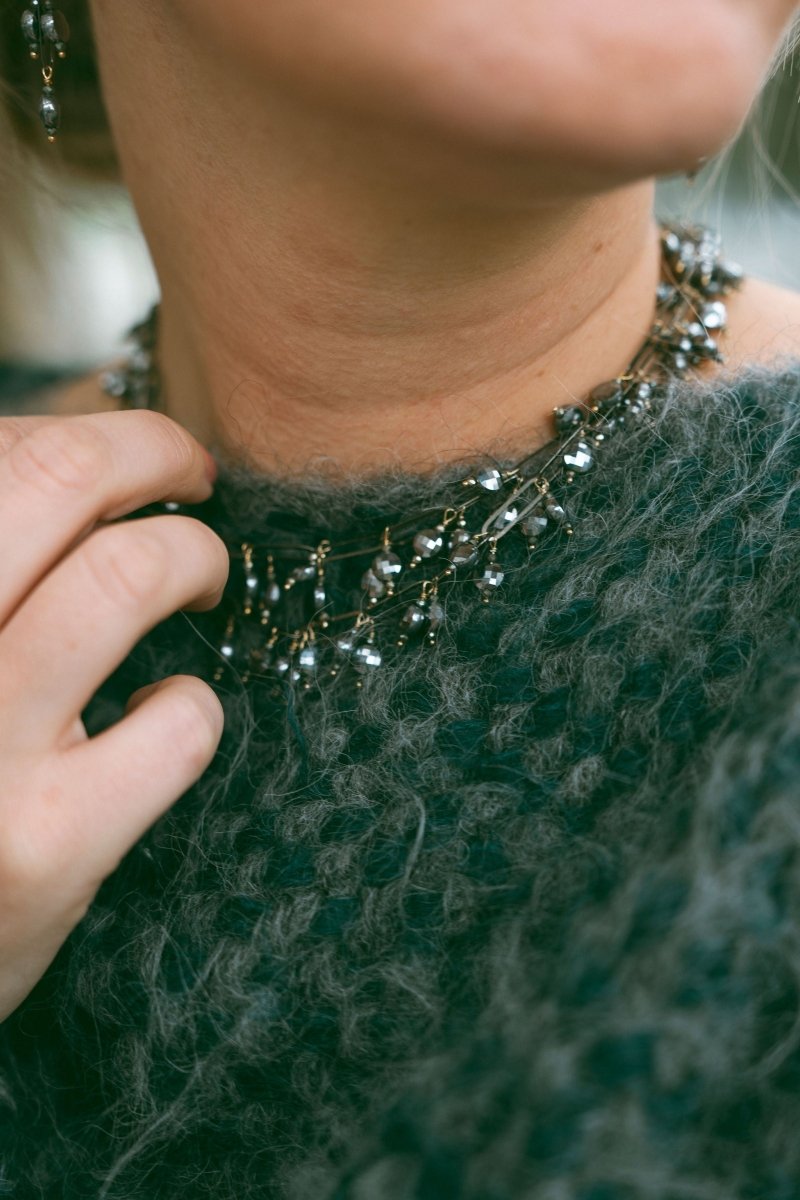 Gunmetal Hematite Gemstones on Oxidized Paperclip Chain NecklaceBeth ZinkNECKLACES