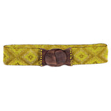 Hand loomed glass bead belt wood scroll diamond x yellowErik & Mike