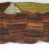 Hand loomed glass bead belt wood scroll triangles in brownErik & Mike