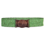 Hand loomed glass beaded belt wood scroll in antiqued greenErik & Mike