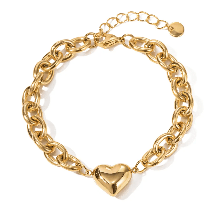 Heart Charm Bracelet - Charm Link 14K HoopLaBRACELET