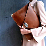 Large leather clutch in tabac brown: Large with Gold HardwareANA KOUTSIBAGS