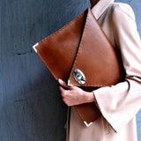 Large leather clutch in tabac brown: Large with Gold HardwareANA KOUTSIBAGS