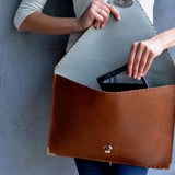 Large leather clutch in tabac brown: Large with Gold HardwareANA KOUTSIBAGS