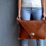 Large leather clutch in tabac brown: Large with Gold HardwareANA KOUTSIBAGS