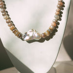 Large Rondelles of Mystic Moonstone With Pave Diamond Spaces and Large Fireball Pearl.Beth ZinkNECKLACES