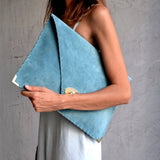 Large soft suede clutch in teal blue: Large with gold hardwareANA KOUTSIACCESS