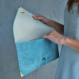 Large soft suede clutch in teal blue: Large with gold hardwareANA KOUTSIACCESS