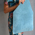 Large soft suede clutch in teal blue: Large with gold hardwareANA KOUTSIACCESS