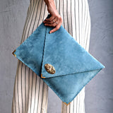 Large soft suede clutch in teal blue: Large with gold hardwareANA KOUTSIACCESS