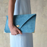 Large soft suede clutch in teal blue: Large with gold hardwareANA KOUTSIACCESS