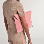 Large Suede clutch in pink: Gold hardwareANA KOUTSIACCESS