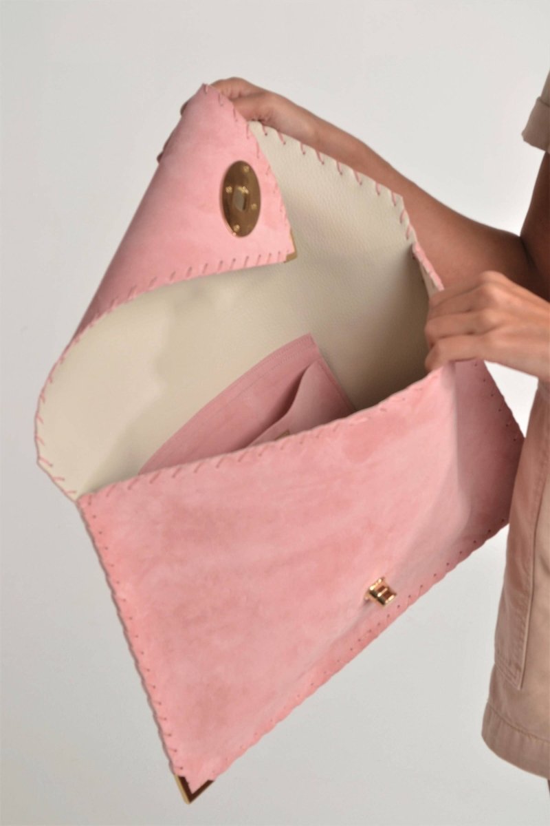 Large Suede clutch in pink: Gold hardwareANA KOUTSIACCESS