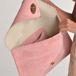 Large Suede clutch in pink: Gold hardwareANA KOUTSIACCESS