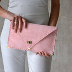 Large Suede clutch in pink: Gold hardwareANA KOUTSIACCESS