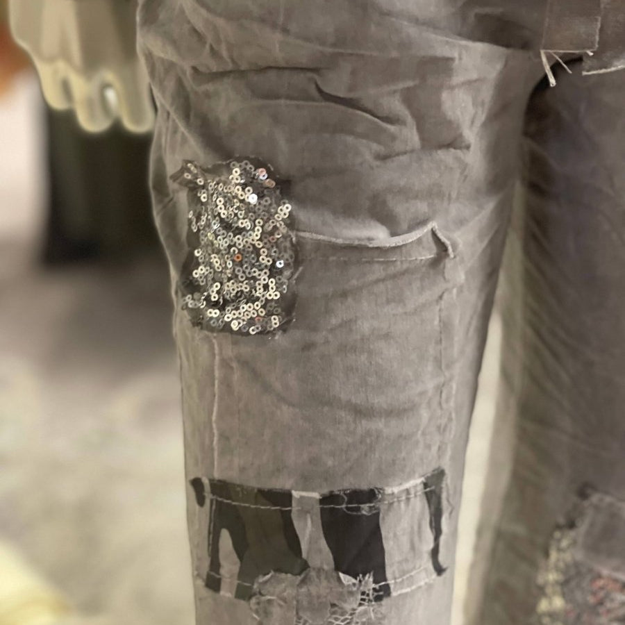 Magic Pants with Sequin & Patchwork Embellishment: GrayLeParisPetit by I Love Linenpants