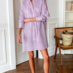 Mandarin Collar Shirt Dress - Crushed Berry Stripe O/SEmerson FryDRESS