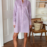 Mandarin Collar Shirt Dress - Crushed Berry Stripe O/SEmerson FryDRESS